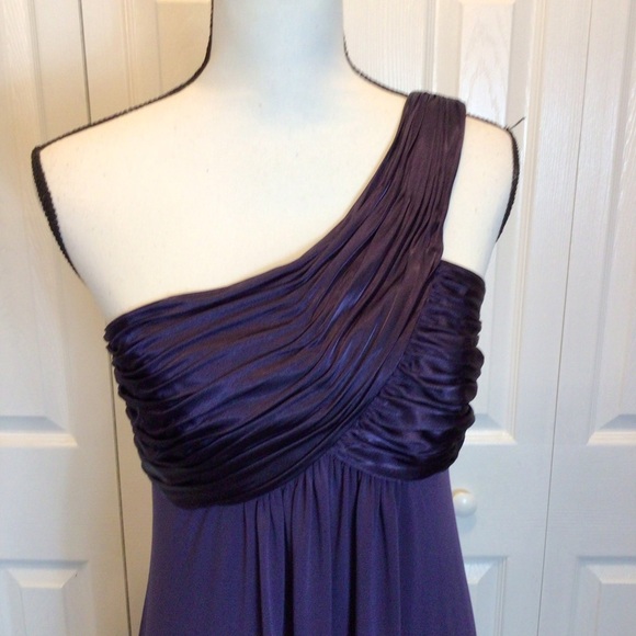 Davids Bridal Lapis Purple One Shoulder Long Jersey Cascade Back Dress Size 8 - Picture 6 of 14